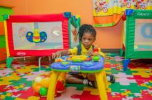 student playing with blocks